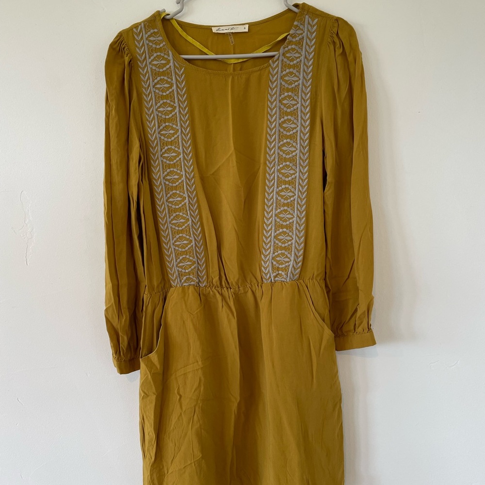 Long Sleeve Mustard Dress WITH POCKETS